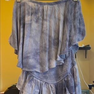 Strapless ruffle skort blue tie-dye.